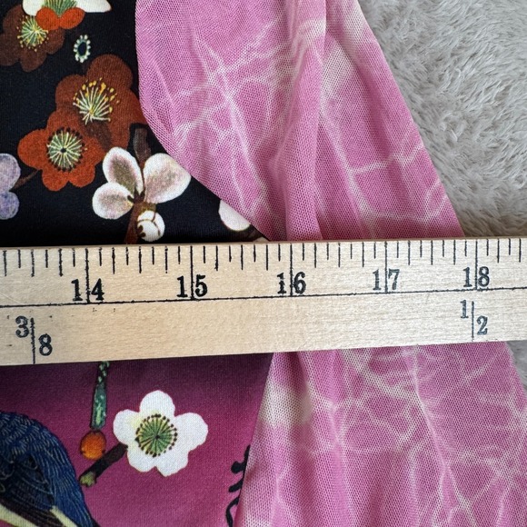 VTG 90s Rampage Japanese Geisha Art Print Blouse Womens M‎ Pink Preowned Cropped - Picture 4 of 6